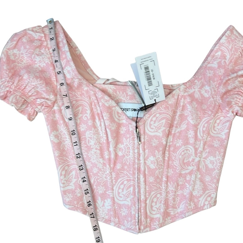 Corset Story Pink English Rose Corset Cottagecore Coquette Lace Up Crop Bustier - Picture 11 of 12
